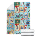 Australia Wildlife Christmas Stamp Blanket Blue Aussie Native Animal Seamless Pattern