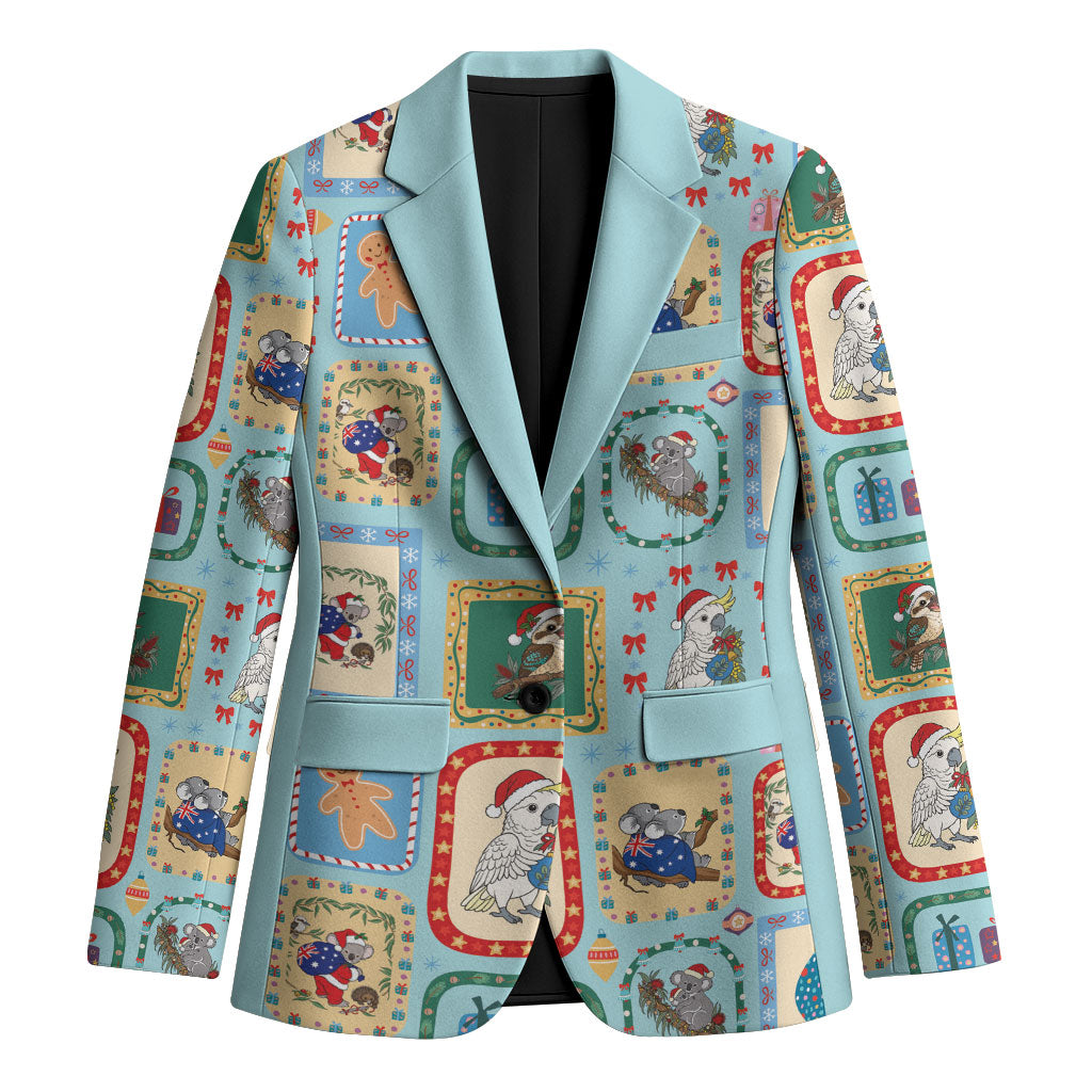 Australia Wildlife Christmas Stamp Blazer Blue Aussie Native Animal Seamless Pattern