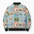 Australia Wildlife Christmas Stamp Bomber Puffer Jacket Blue Aussie Native Animal Seamless Pattern
