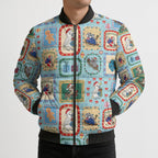Australia Wildlife Christmas Stamp Bomber Puffer Jacket Blue Aussie Native Animal Seamless Pattern