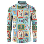 Australia Wildlife Christmas Stamp Button Sweatshirt Blue Aussie Native Animal Seamless Pattern
