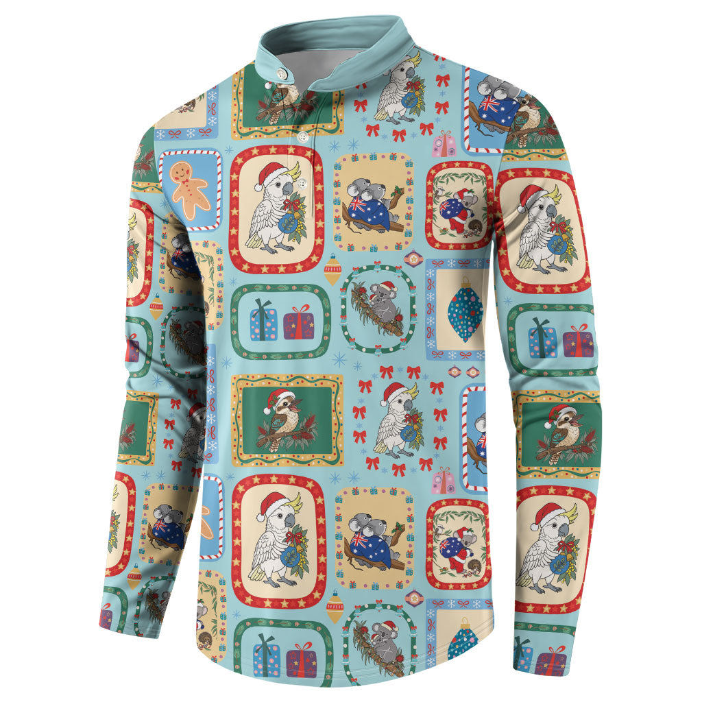 Australia Wildlife Christmas Stamp Button Sweatshirt Blue Aussie Native Animal Seamless Pattern