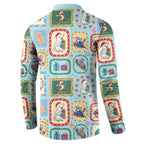 Australia Wildlife Christmas Stamp Button Sweatshirt Blue Aussie Native Animal Seamless Pattern