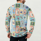 Australia Wildlife Christmas Stamp Button Sweatshirt Blue Aussie Native Animal Seamless Pattern