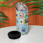 Australia Wildlife Christmas Stamp 4 in 1 Can Cooler Tumbler Blue Aussie Native Animal Seamless Pattern