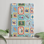 Australia Wildlife Christmas Stamp Canvas Wall Art Blue Aussie Native Animal Seamless Pattern