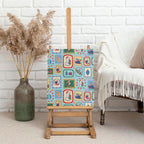 Australia Wildlife Christmas Stamp Canvas Wall Art Blue Aussie Native Animal Seamless Pattern