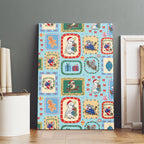 Australia Wildlife Christmas Stamp Canvas Wall Art Blue Aussie Native Animal Seamless Pattern