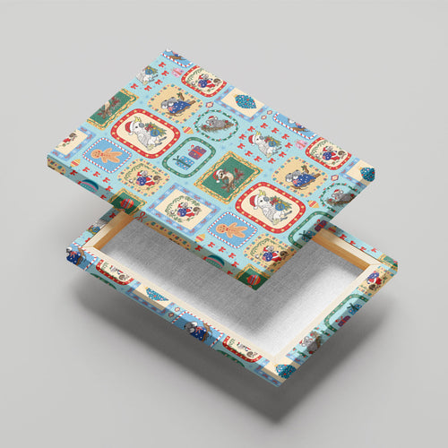Australia Wildlife Christmas Stamp Canvas Wall Art Blue Aussie Native Animal Seamless Pattern