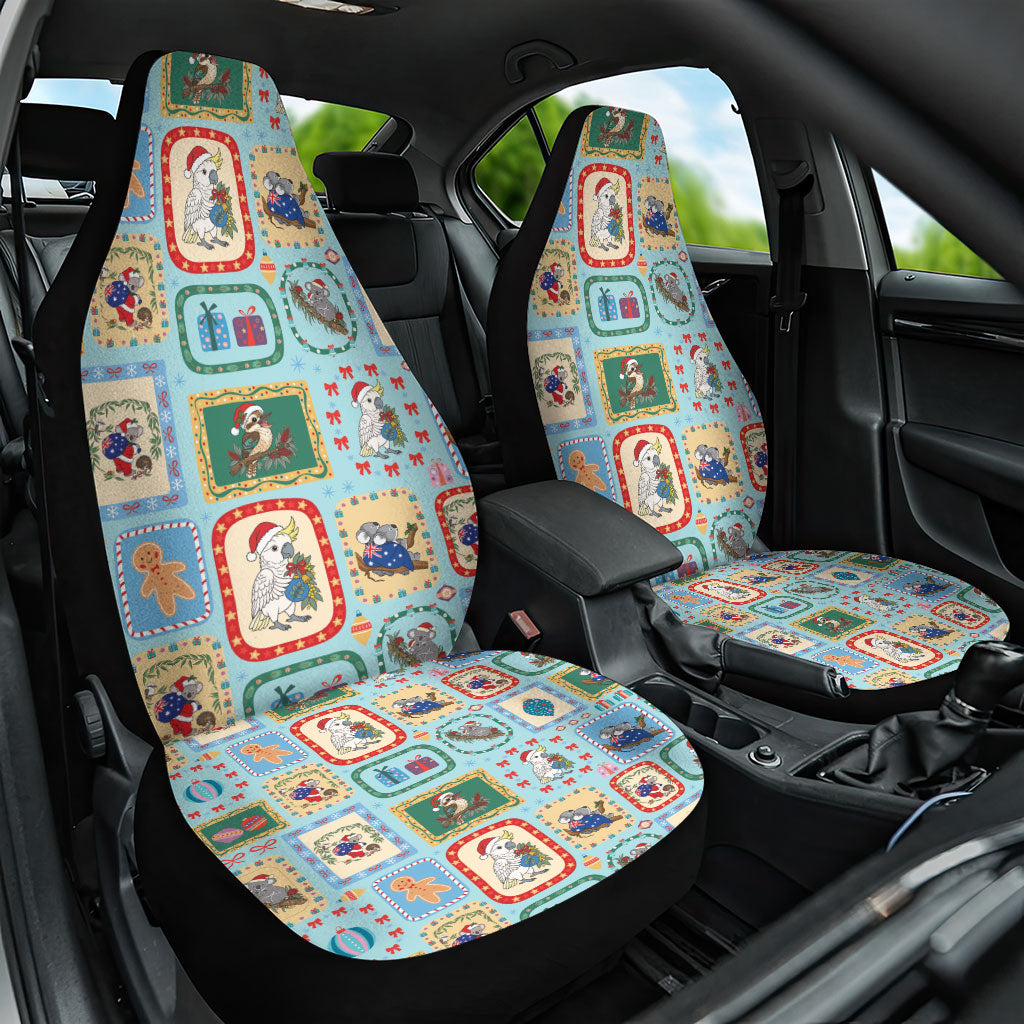Australia Wildlife Christmas Stamp Car Seat Cover Blue Aussie Native Animal Seamless Pattern