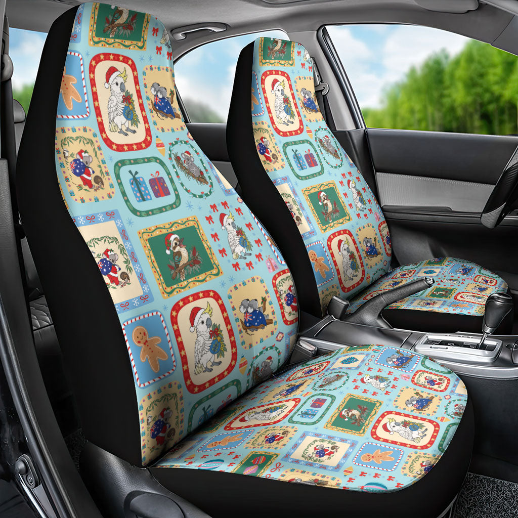 Australia Wildlife Christmas Stamp Car Seat Cover Blue Aussie Native Animal Seamless Pattern