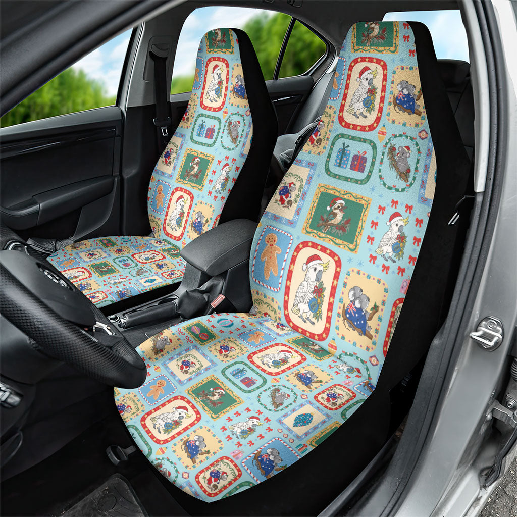 Australia Wildlife Christmas Stamp Car Seat Cover Blue Aussie Native Animal Seamless Pattern