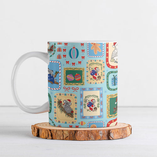 Australia Wildlife Christmas Stamp Ceramic Mug Blue Aussie Native Animal Seamless Pattern
