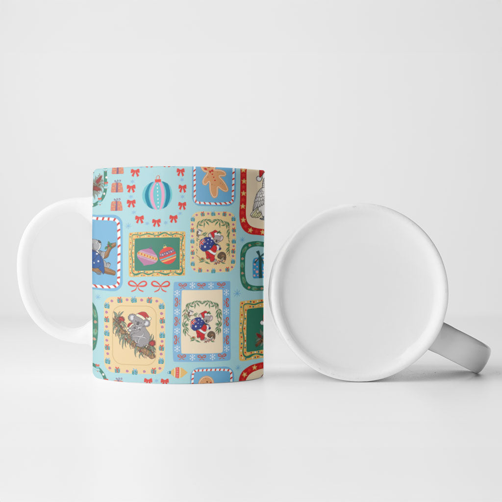Australia Wildlife Christmas Stamp Ceramic Mug Blue Aussie Native Animal Seamless Pattern