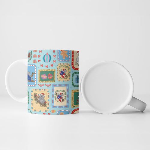 Australia Wildlife Christmas Stamp Ceramic Mug Blue Aussie Native Animal Seamless Pattern