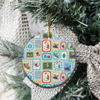 Australia Wildlife Christmas Stamps Ceramic Ornament Blue Aussie Native Animal Seamless Pattern