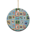 Australia Wildlife Christmas Stamps Ceramic Ornament Blue Aussie Native Animal Seamless Pattern
