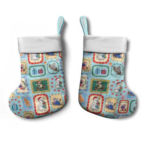 Australia Wildlife Christmas Stamps Christmas Stocking Blue Aussie Native Animal Seamless Pattern