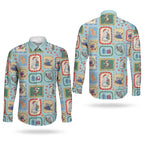 Australia Wildlife Christmas Stamp Couples Matching Off Shoulder Maxi Dress and Long Sleeve Button Shirt Blue Aussie Native Animal Seamless Pattern