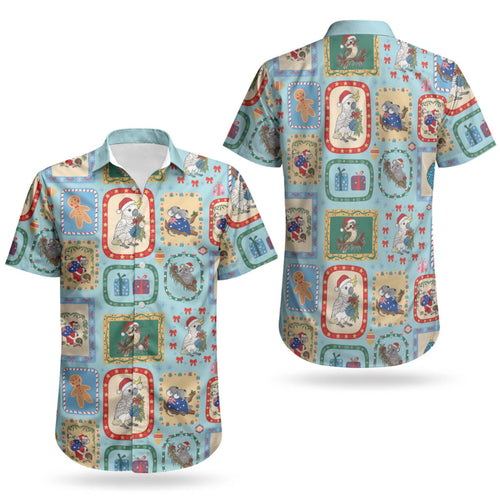 Australia Wildlife Christmas Stamp Couples Matching Off Shoulder Short Dress and Hawaiian Shirt Blue Aussie Native Animal Seamless Pattern