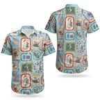 Australia Wildlife Christmas Stamp Couples Matching Short Sleeve Bodycon Dress and Hawaiian Shirt Blue Aussie Native Animal Seamless Pattern