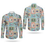 Australia Wildlife Christmas Stamp Couples Matching Short Sleeve Bodycon Dress and Long Sleeve Button Shirt Blue Aussie Native Animal Seamless Pattern