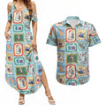 Australia Wildlife Christmas Stamp Couples Matching Summer Maxi Dress and Hawaiian Shirt Blue Aussie Native Animal Seamless Pattern
