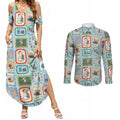 Australia Wildlife Christmas Stamp Couples Matching Summer Maxi Dress and Long Sleeve Button Shirt Blue Aussie Native Animal Seamless Pattern