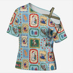 Australia Wildlife Christmas Stamp Cross Shoulder Shirt Blue Aussie Native Animal Seamless Pattern