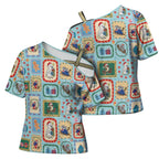 Australia Wildlife Christmas Stamp Cross Shoulder Shirt Blue Aussie Native Animal Seamless Pattern