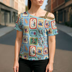 Australia Wildlife Christmas Stamp Cross Shoulder Shirt Blue Aussie Native Animal Seamless Pattern