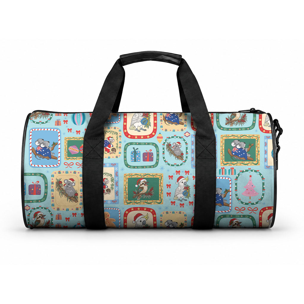 Australia Wildlife Christmas Stamp Duffle Bag Blue Aussie Native Animal Seamless Pattern