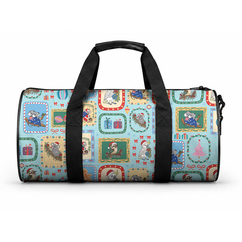Australia Wildlife Christmas Stamp Duffle Bag Blue Aussie Native Animal Seamless Pattern