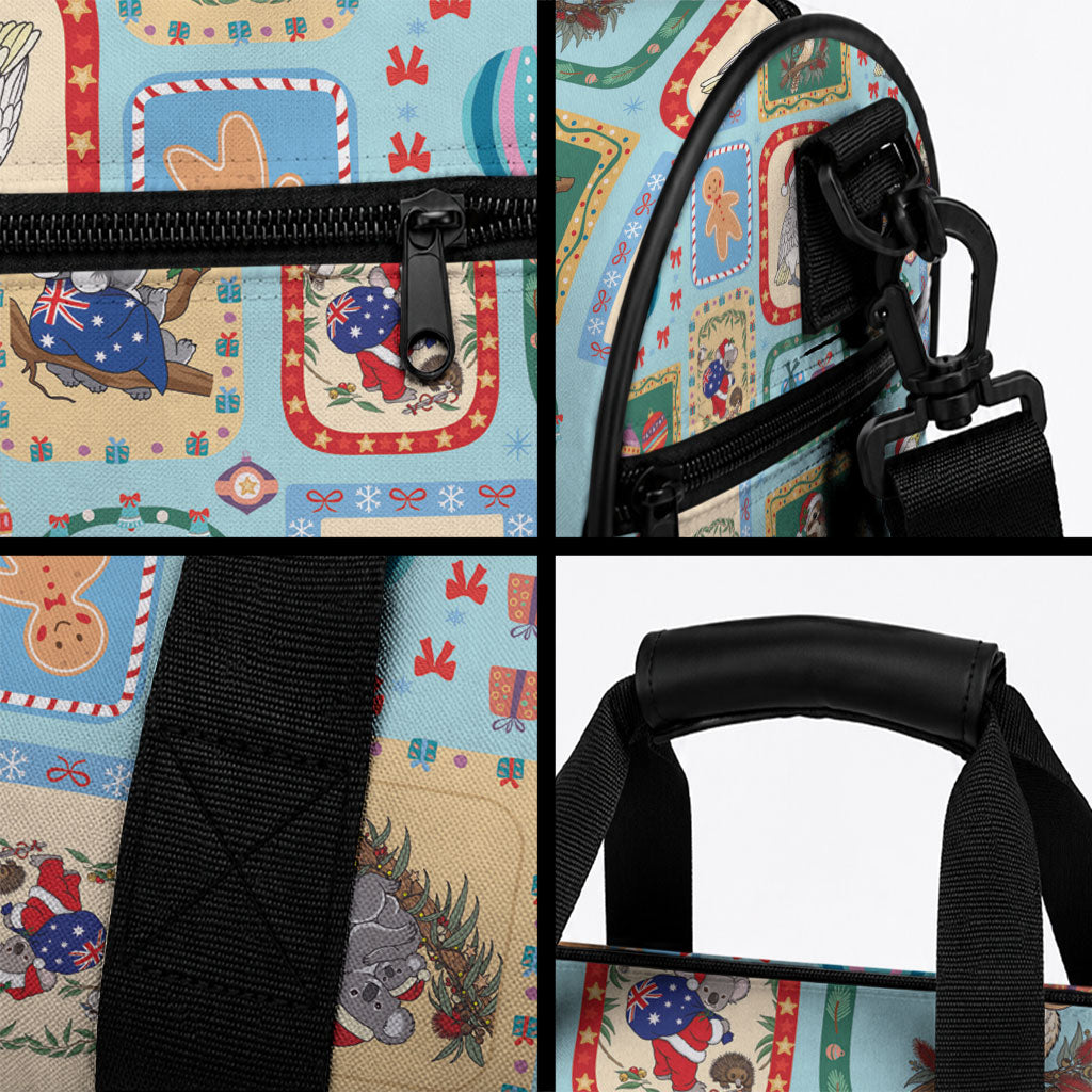Australia Wildlife Christmas Stamp Duffle Bag Blue Aussie Native Animal Seamless Pattern