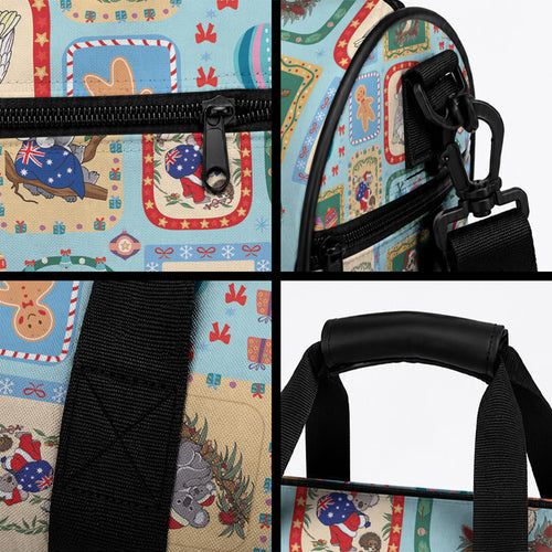 Australia Wildlife Christmas Stamp Duffle Bag Blue Aussie Native Animal Seamless Pattern