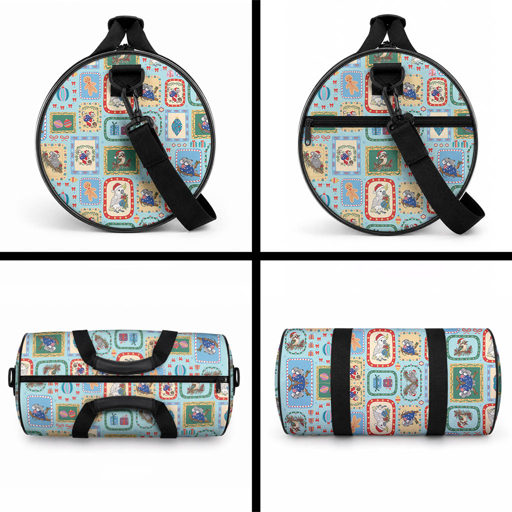 Australia Wildlife Christmas Stamp Duffle Bag Blue Aussie Native Animal Seamless Pattern