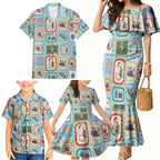Australia Wildlife Christmas Stamp Family Matching Mermaid Dress and Hawaiian Shirt Blue Aussie Native Animal Seamless Pattern
