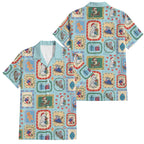 Australia Wildlife Christmas Stamp Family Matching Off The Shoulder Long Sleeve Dress and Hawaiian Shirt Blue Aussie Native Animal Seamless Pattern