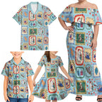 Australia Wildlife Christmas Stamp Family Matching Off Shoulder Maxi Dress and Hawaiian Shirt Blue Aussie Native Animal Seamless Pattern