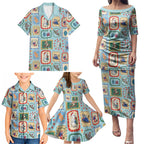 Australia Wildlife Christmas Stamp Family Matching Puletasi and Hawaiian Shirt Blue Aussie Native Animal Seamless Pattern