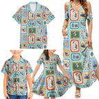 Australia Wildlife Christmas Stamp Family Matching Summer Maxi Dress and Hawaiian Shirt Blue Aussie Native Animal Seamless Pattern