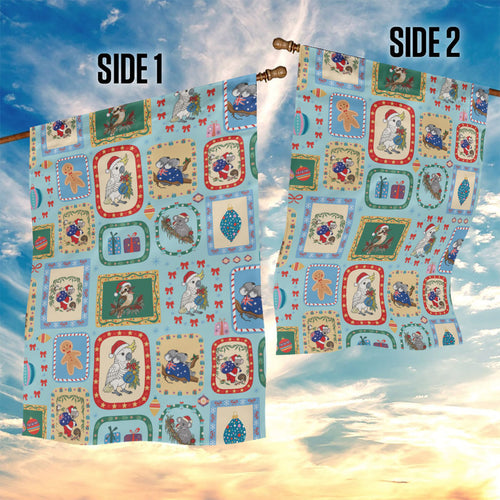 Australia Wildlife Christmas Stamp Garden Flag Blue Aussie Native Animal Seamless Pattern