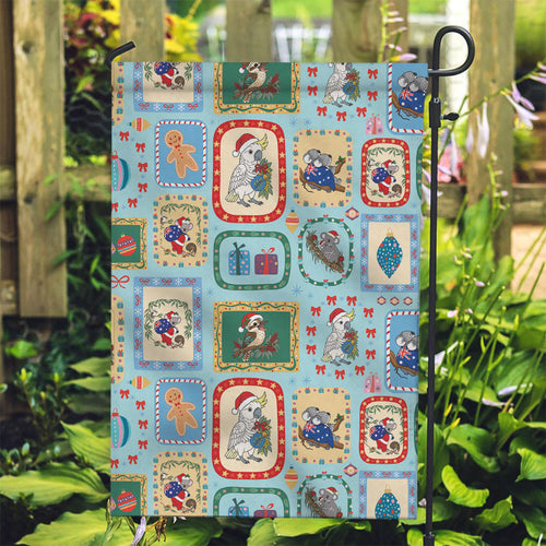 Australia Wildlife Christmas Stamp Garden Flag Blue Aussie Native Animal Seamless Pattern