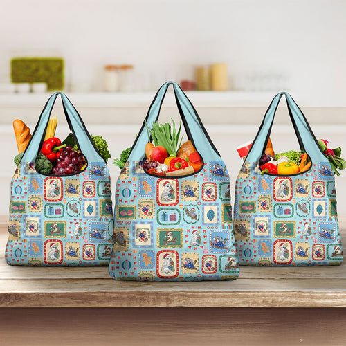 Australia Wildlife Christmas Stamp Grocery Bag Blue Aussie Native Animal Seamless Pattern