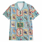 Australia Wildlife Christmas Stamp Hawaiian Shirt Blue Aussie Native Animal Seamless Pattern