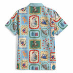 Australia Wildlife Christmas Stamp Hawaiian Shirt Blue Aussie Native Animal Seamless Pattern