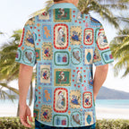 Australia Wildlife Christmas Stamp Hawaiian Shirt Blue Aussie Native Animal Seamless Pattern