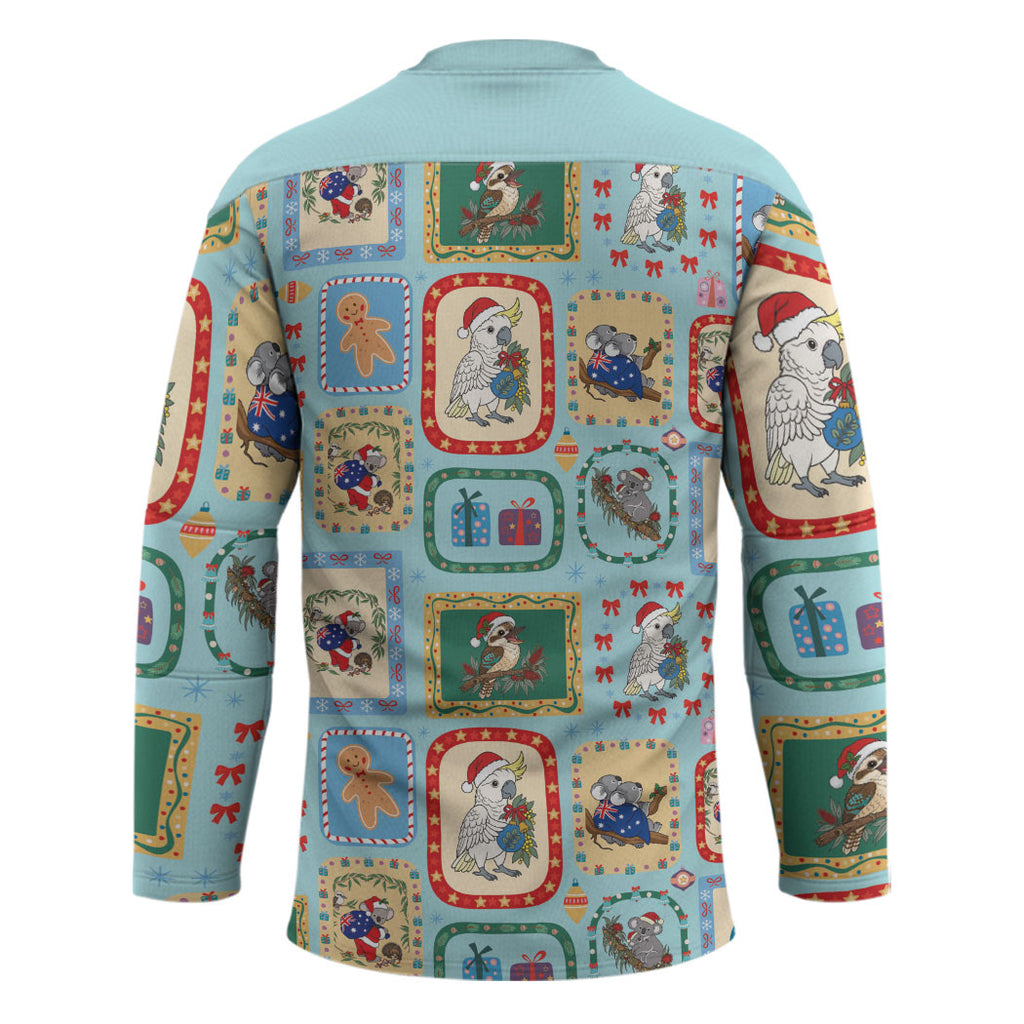 Australia Wildlife Christmas Stamp Hockey Jersey Blue Aussie Native Animal Seamless Pattern