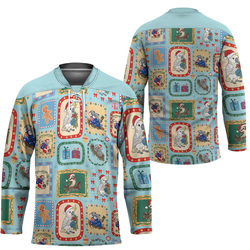Australia Wildlife Christmas Stamp Hockey Jersey Blue Aussie Native Animal Seamless Pattern