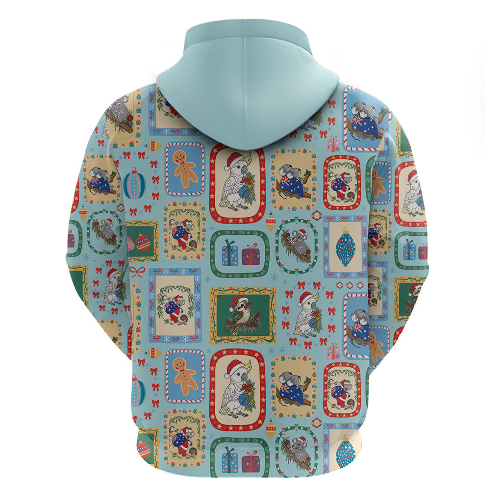 Australia Wildlife Christmas Stamp Hoodie Blue Aussie Native Animal Seamless Pattern